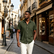 Short Sleeve Linen Blend Button-Down Shirt - Image 3