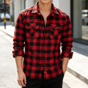 Heavyweight Flannel Plaid Button-Up Shirt - Image 3