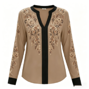 V-Neck Long Sleeve Chiffon Blouse